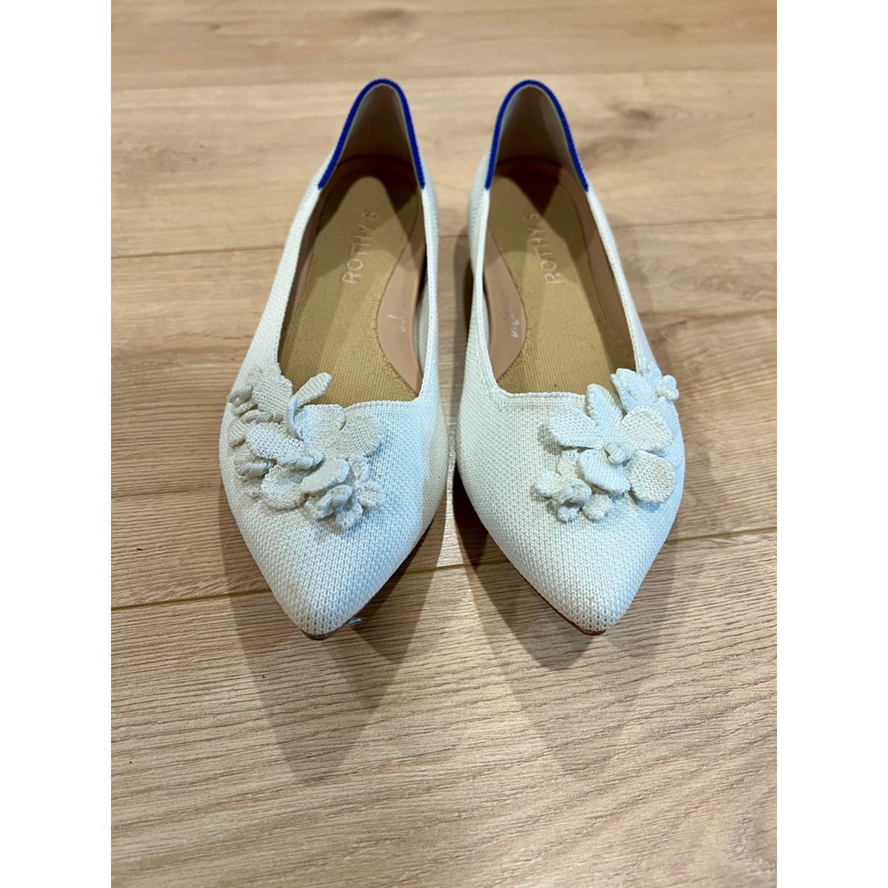 Rothys The Point Bright White Floral Applique Flats Size 6 Pointed Toe Shoes - Picture 5 of 8